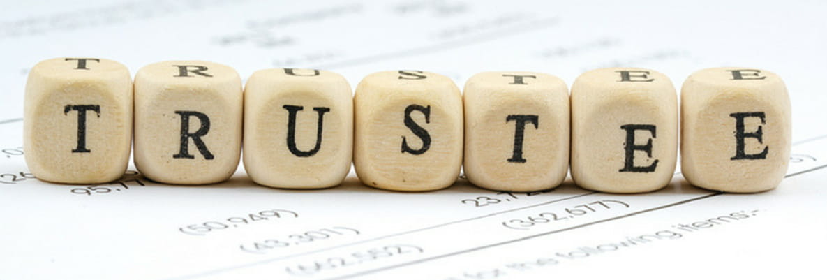 An image of 6 sided dice spelling out Trustee