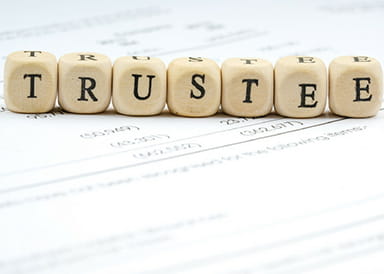 An image of 6 sided dice spelling out Trustee