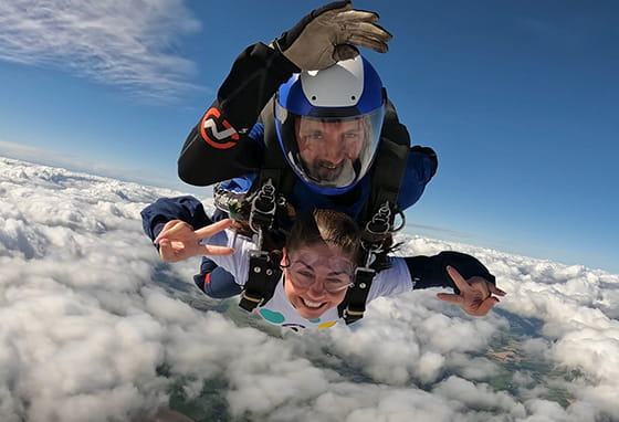 An image of a person skydiving raising money for Demelza