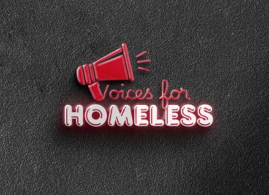 A graphic of a megaphone with the words "Voices for Homeless"