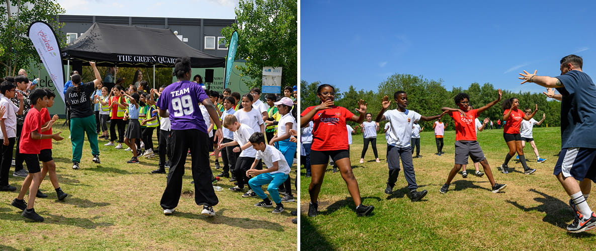 Group photo of young people participating in sporting activities 