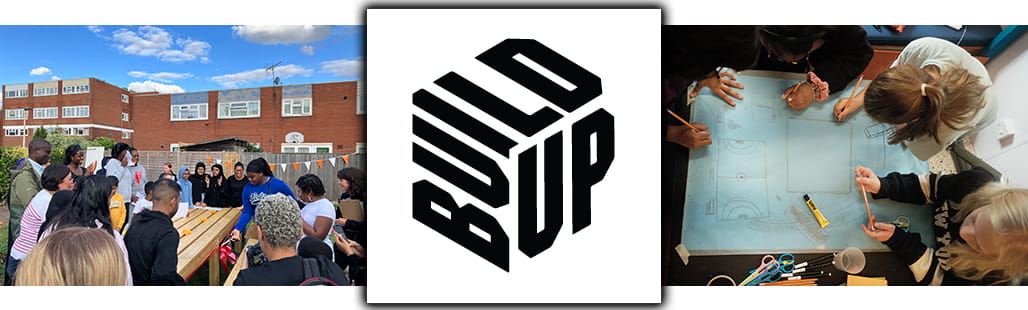 A montage of people working for the Build Up charity