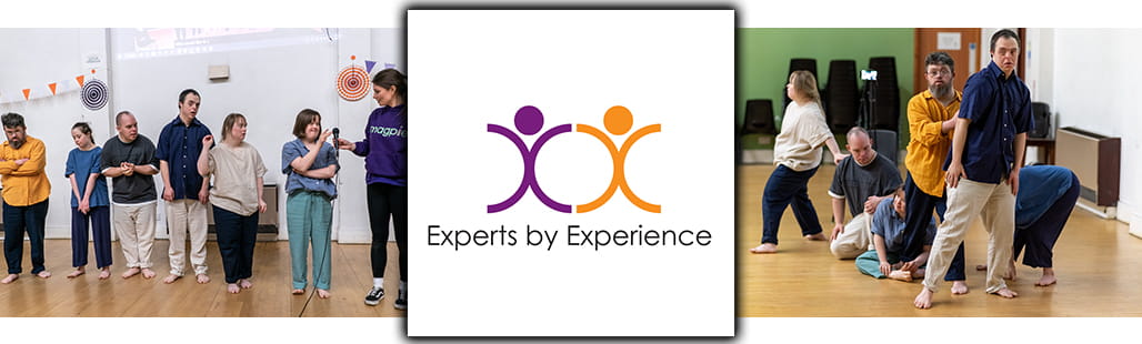 Centred Experts by Experience logo with image either side of Experts By Experience members getting involved in activities