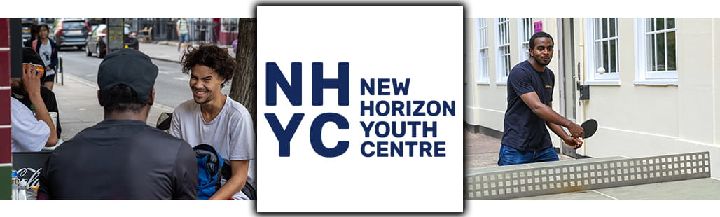 A montage of images from New Horizon Youth Centre with the NHYC Logo